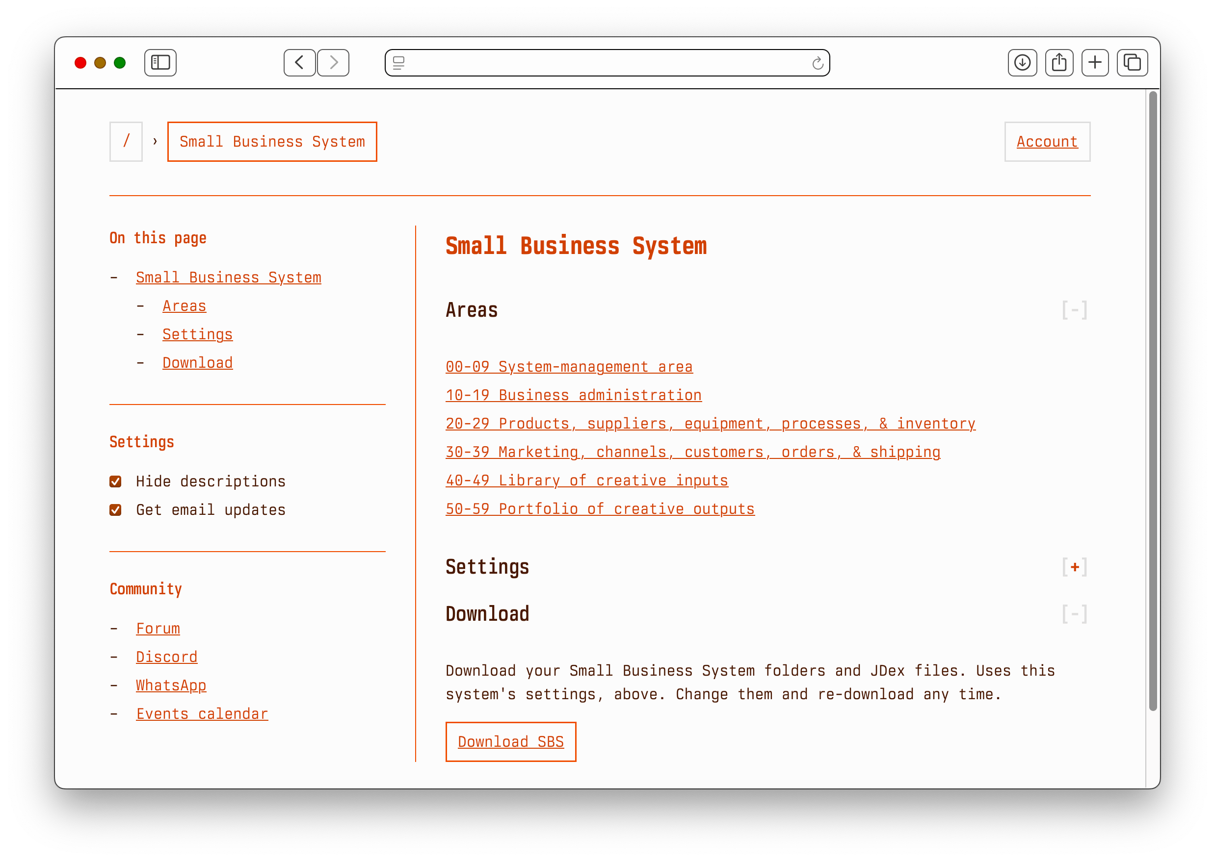 A screenshot of the SBS home page.
